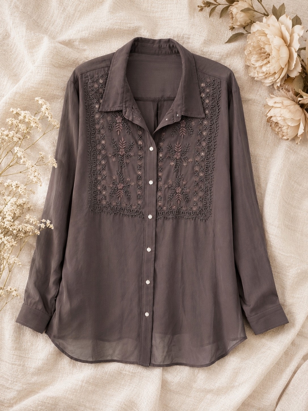 NWT Gap Beaded Embroidered Sheer Blouse XL Boho